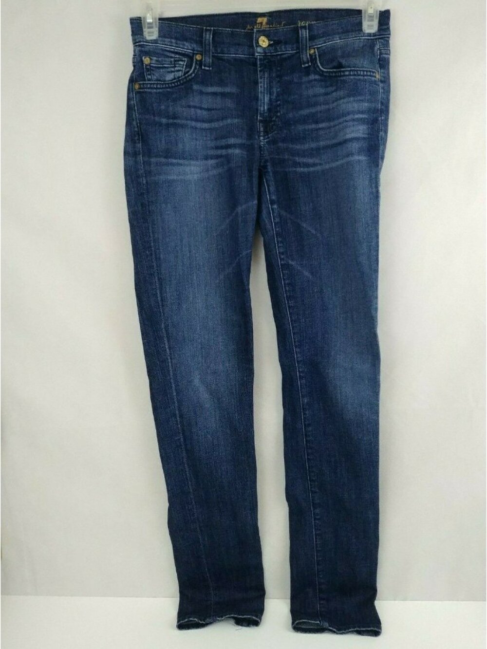 7 For All Mankind Roxanne Dark Wash Embroidered Whiskered Jeans Size 27